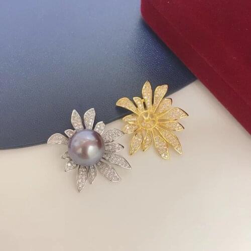 Flower 925 Sterling Silver Pendant Base Settings Mountings Findings Parts for Pearl Crystal Jade Agate Beads Stones 5pcs/lot