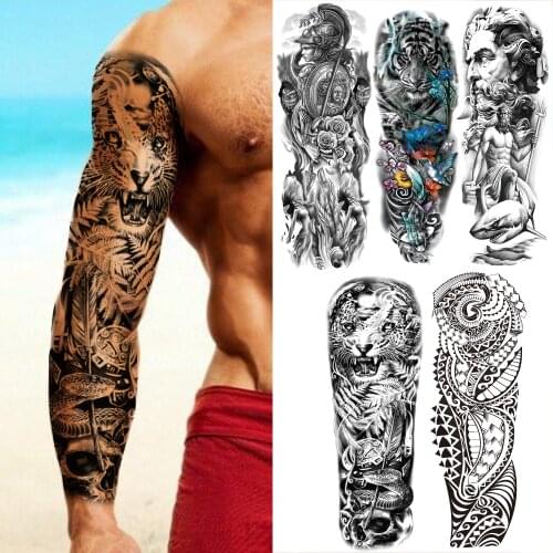 Realistic Panther Leopard Snake Temporary Tattoos Sleeve For Men Adult Tiger God Shark Fake Tattoo Sticker Full Arm Large Tatoos