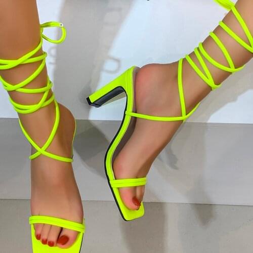 TELOTUNY sandals 2021 Fashion Womens Summer Lace-Up Square Heels Sandals Open Toe Ankle straps Gladiator Breathable Roman Shoes