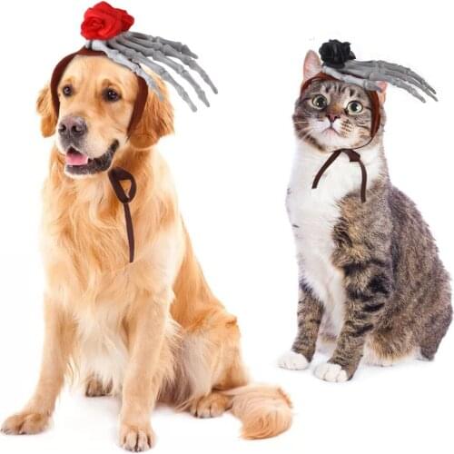 Halloween Decoration Pet Cat Skeleton Hand Transformation Halloween Trick or Treat Charms Wear Head Dog Personality Accessories