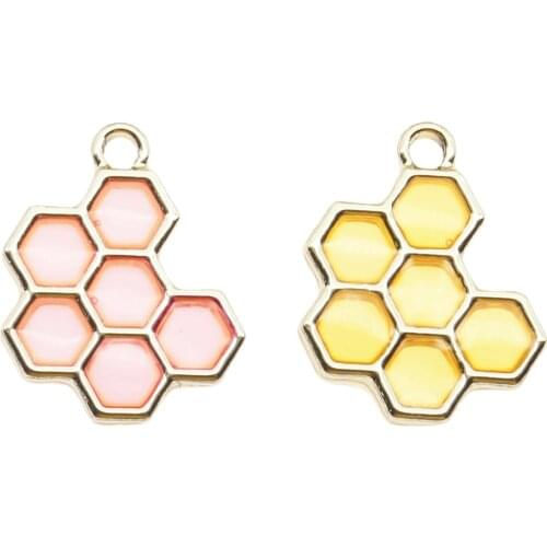 10pcs Unique Honeycomb Enamel Charms Pendants Oil Drop Honey Nest Alloy Pendants DIY Earring Bracelet Jewelry Accessories
