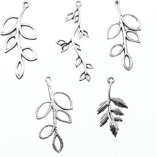 Vintage 5pcs Leaves Tree Rings Charms For Bracelet Necklace Jewelry Diy Craft Accessory
