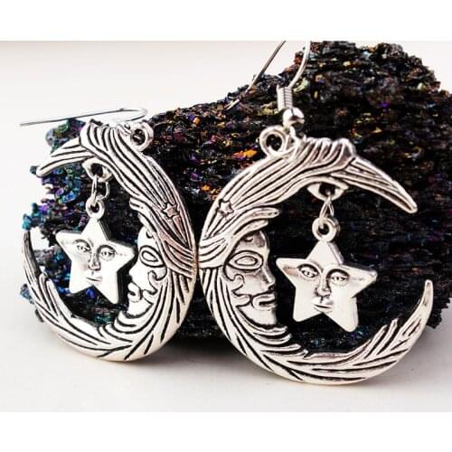 Magic Face Moon Star Earrings for Women Gothic Witchcraft Wizard Magic Pentagram Ear Rings Accessories Wholesale Jewelry VGE126