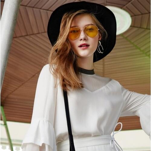High quality HD unisex Fashion Mirror sunglasses pilot sunglasses yellow night vision glasses for men women