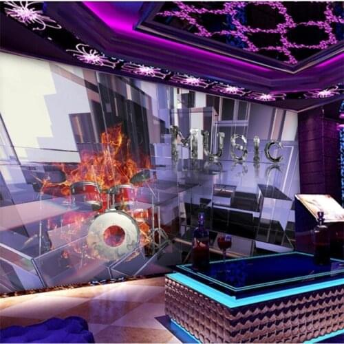 Wellyu Customized large murals fashion home improvement flame music drums cool space bar ktv background wallpaper