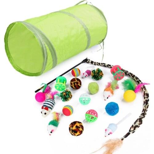 21 Pcs-set Pet Cat Toys Funny Pet Folding Channel Tubes for Kitten Indoor Interactive Cat Stick Mouse Toys Pet Cat Supplies L