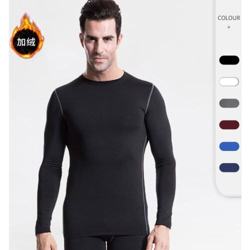 Winter Plus Velvet Men Shirt Keep Warm Long Sleeve Sport T-Shirt Solid Color Tight Casual Gym Clothing Fitness Workout Shirt