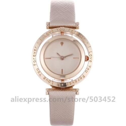 100pcs/lot 920543 No logo Girlfriend Gift Wrist Watch I Love You For Ever Clock Leather Mesh Belt Rotatable Relojes Para Mujer