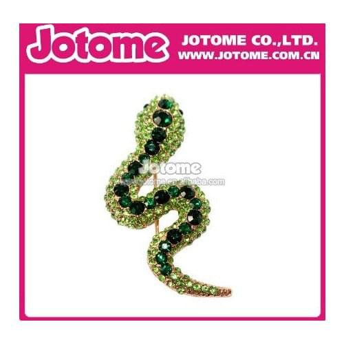 100pcs/lot Gold Green Crystal Snake Brooch Pin Fashion Women Jewelry