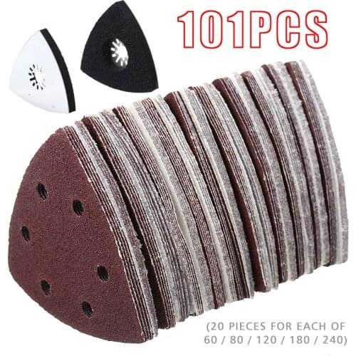 101pcsTriangular Sanding Paper 60-240 Grit Hook & Loop Triangle Sanding Sheets +80mm Disc Pad Multi Abrasive Tools Set