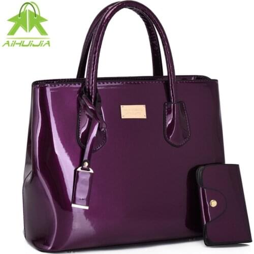 2 Sets Women Handbags High Quality Patent Leather Female Shoulder Bags 2021 New Fashion Designer Luxury Womens Messenger Bag