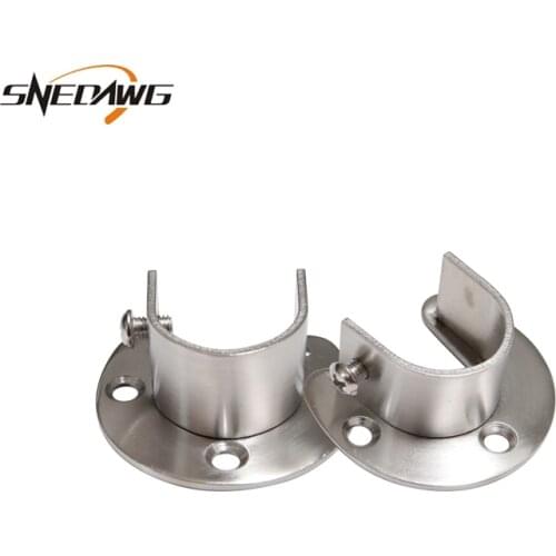 2pcs 25mm/32mm Pipe Flange Bracket Stainless Steel U Type Flange Bracket Socket Wall Mount Cloth Rack Pipe Bracket