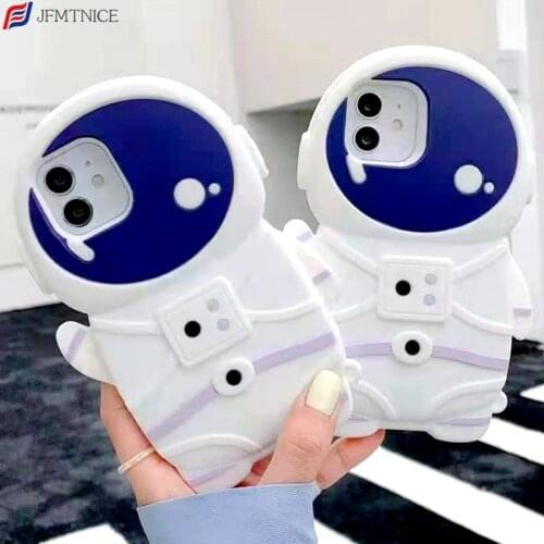 3D Cute Cartoon Funny Astronaut Phone Case for IPhone 12 Mini 11 Pro XS Max 7 8 Plus Soft Silicone Shockproof Protective Cover