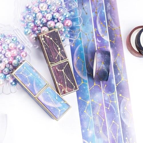 4 pcs/bag 1.5cm*5m Gradient Galaxy Star Sky Shiny Paper Masking Washi Tape Tape DIY Craft Stick Label