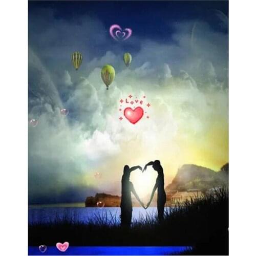 5D DIY Full Round Diamond Painting Cartoon Couples Cross Stitch Sunset Scenery 3D Embroidery Rhinestone Mosaic Home Decor Y1665