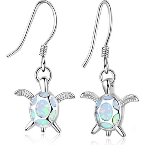 Bohemia Cute Sea Turtle Blue Opal Drop Earring personality Lovely Animal Dangle Earrings for Women Boho Ocean Beach Jewelry