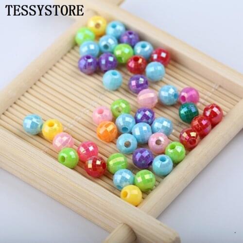 200pcs 6mm Multi-faceted AB Colored Acrylic Beads Plastic Spacer Round Beads For Jewelry Making Bracelet Handmade Accessories