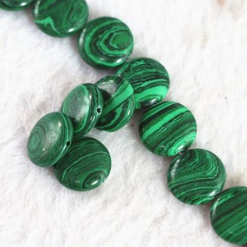 New fashion artificial green malachite stone 12mm 14mm round cake coin shape fashion beads diy romantic Jewelry B370