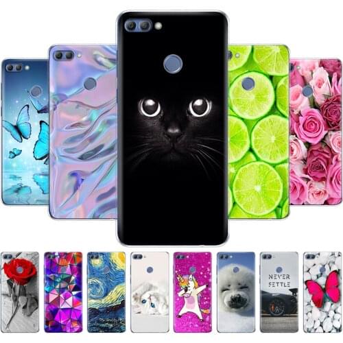 Phone case for huawei Y9 2018 cover soft tpu silicone back cover 360 full protective printing transparent clear coque Cat flower