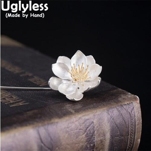 Uglyless Elegant Lotus Flower Brooches for Businessmen Suits Dress Jewelry Real 925 Silver Floral Pins for Women Neutral Jewelry
