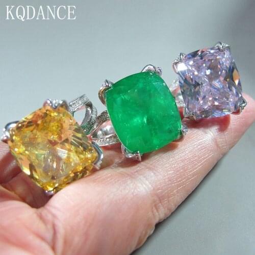 925 sterling Silver big Created Yellow Moissanite Gemstone Emerald Ring Diamond Citrine Vintage Rings For women Fine Jewelry