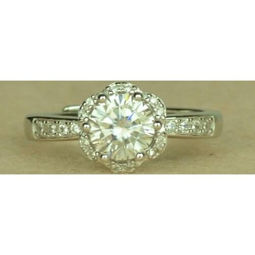 Trendy Cocktail Ring 925 Silver 1 ct Round Brilliant Cut Diamond Test Past D Color Moissanites Gemstone Rings for Teen Girls