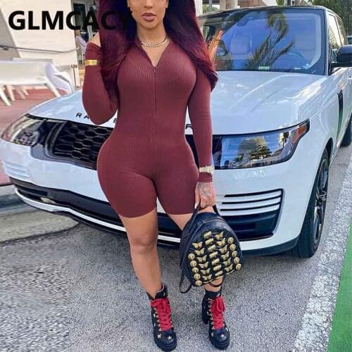 Long Sleeve Zipper Front Playsuit Casual Slim Fall Rompers