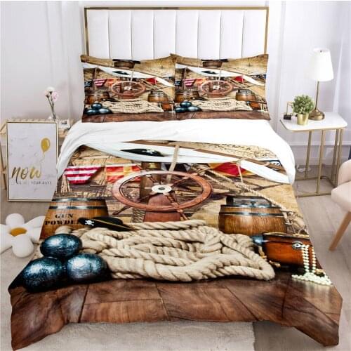 Home Textile Bedding Set for Double Bed Tanker Landscape Digital Printing Bed Duvet Cover Set Twin Bedclothes Bed Linen Set