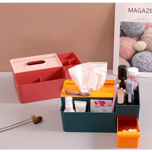Plastic Tissue Box Multi-function Remote Control Storage Box For Living Room Dust-proof Desktop Cosmetics Rack Home Organizer