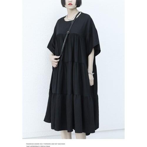 Summer 2021 new black line loose and thin medium and long lotus edge doll dress womens dress