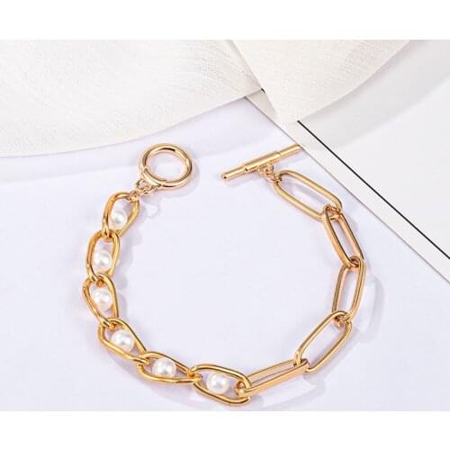 LOVR New Fashion Bohemian Gold Pearl Bracelets for Women Boho Jewelry Geometric Beads Layered Hand Chain Charm Bracelet Jewelry
