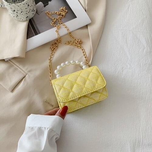 Fashion Womens Bag Lattice Pattern Shoulder Bag PU Leather Crossbody Bag Casual Women Solid Color Pearl Chain Mini Flap Handbag