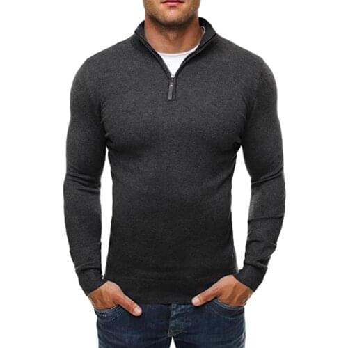 Casual Sweater Men Solid Color Stand Collar Long Sleeve Men Sweater Zipper Knit sueter hombre Black Grey Navy Blue erkek kazak