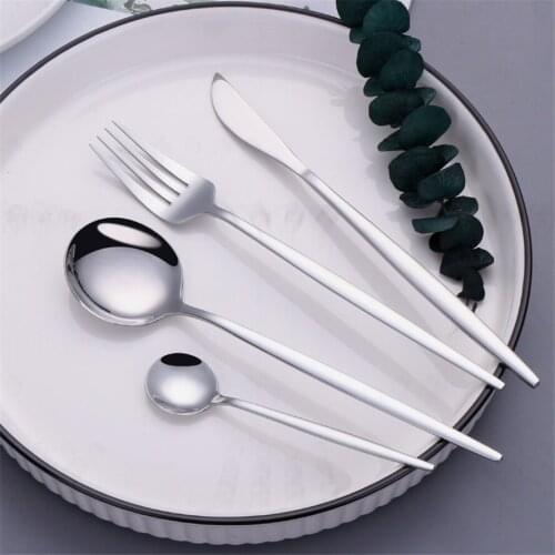 Bright Silver Dinnerware Set Stainless Steel Cutlery Travel Cutlery Set 4pcs Kitchen Utensils Combination Flatware Dropshipping
