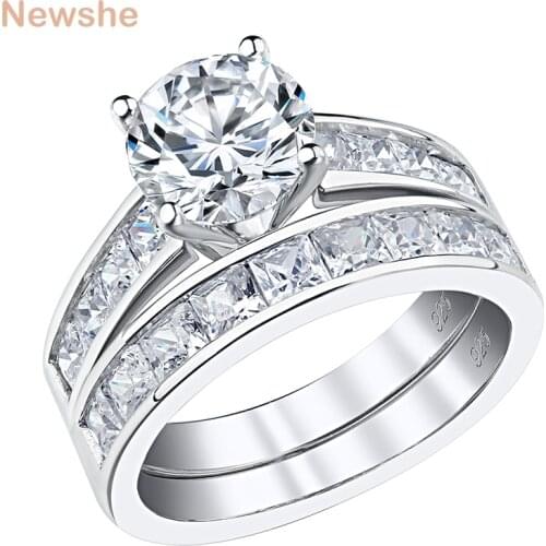 Newshe 2 Pcs Classic Wedding Rings For Women 925 Sterling Silver 1.8 Ct AAAA CZ Engagement Ring Bridal Set Fine Jewelry