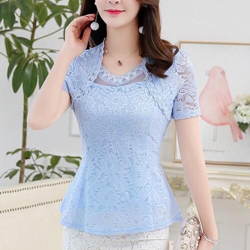 New 2020 Short-Sleeve Plus size 8 Color M-4XL Summer Lace Shirt Women Tops Cutout basic female Elegant Lace Blouses Shirt