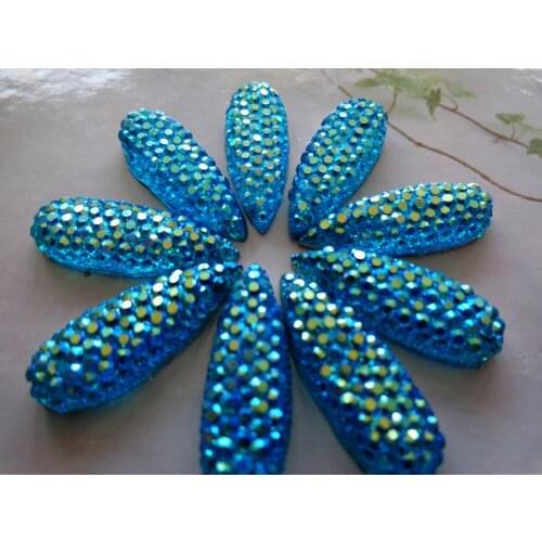 Dazzling blue AB colour stones sew on rhinestones flatback water drop shape 8*22mm resin crystal for dress 100pcs/lot