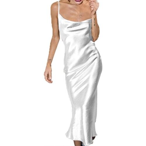 Sexy Sleeveless Satin Backless Spaghetti Strap Silk Mermaid Dresses Female Nightclub Party Maxi Dress Summer Women Long Dress