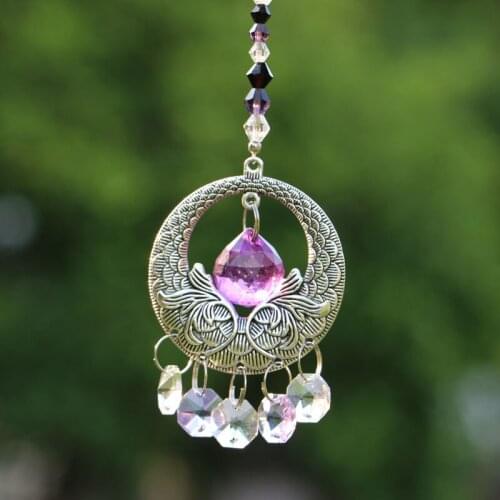 1PCS Purple 20mm Crystal Ball Hanging Tibetan Owl Prism Pendant Rainbow Suncatcher Car Rear View Mirror Charm