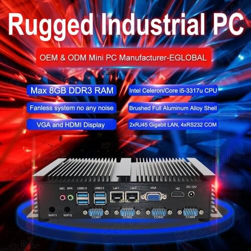 EGLOBAL Industrial computer with intel core i5 CPU 3317u processor support SIM card PXE 2LAN 4COM RS232