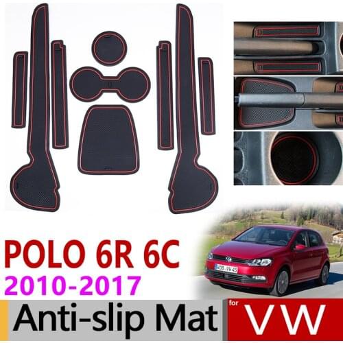 Anti-Slip Rubber Mats Gate Slot Cup Mat for VW POLO 6R 6C 2010 2011 2012 2013 2014 2015 2016 2017 MK5 Volkswagen GTI Accessories