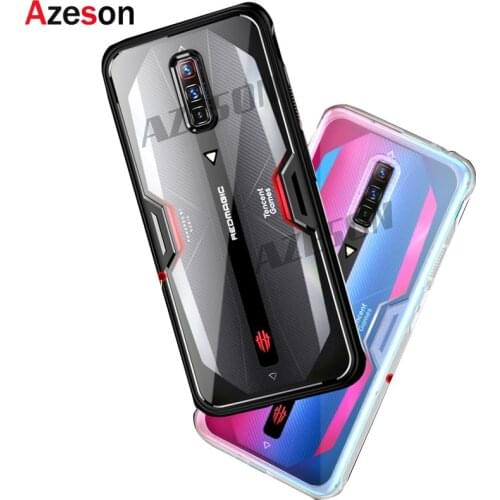 Azeson For ZTE Nubia Red Magic 6 Pro Case Transparent Acrylic PC+TPU Soft Frame Hybrid Shockproof Cover For Nubia Red Magic 6