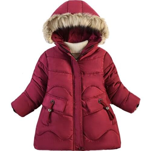 2021 winter new childrens cotton padded clothes girls solid color medium long hooded down jacket girls thickened warm coat