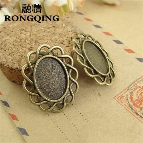 RONGQING 18*13MM Hollow Twist Lines Blank Charms 50pcs/lot Oval Cabochon Settings Jewelry Accessories