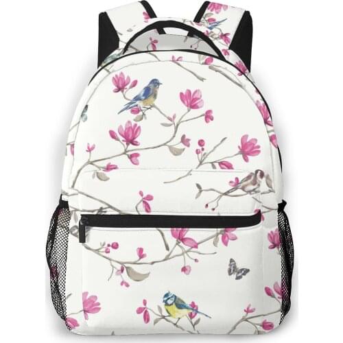 2021 OLN Backpack Women Shoulder Bag Pink Flowers And Birds Butterflies Fashion School Bag For Teenage Girl Backpacks Travel Bag