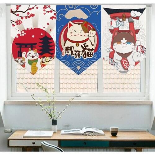 Lucky Cat Short Curtain Japanese Door Curtain Triangle Flag Curtain Kitchen Bedroom Small Curtain Sushi Restaurant Izakaya Decor