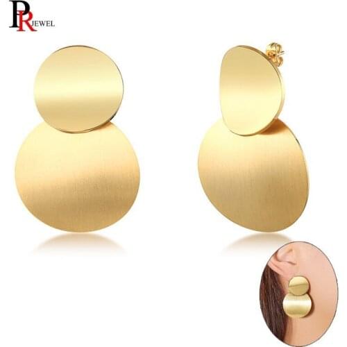 Fashion Double Round Disc Earrings for Women Matte Finished Gold Color Stainless Steel Earrings for Women Party Wear Jewelry