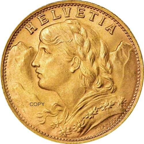 Switzerland Federal State 1947 B Gold 20 Francs Helvetia Copy Coin Brass Metal Replica Coins Collection Commemorative
