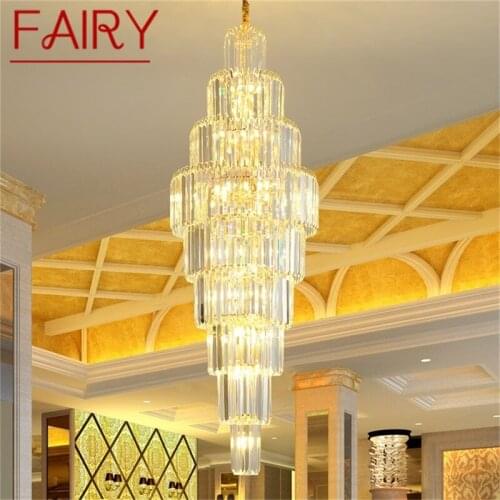 FAIRY Gold Chandelier Fixtures Modern Luxury Crystal Pendant Lamp Light Home LED for Stairs Hall Decoration
