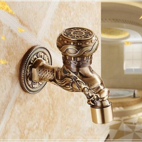 G1/2" Antique Carved Brass Dragon Pattern Washing Machine Faucet Wall Mounted Single Cold Water Mop Pool Faucet